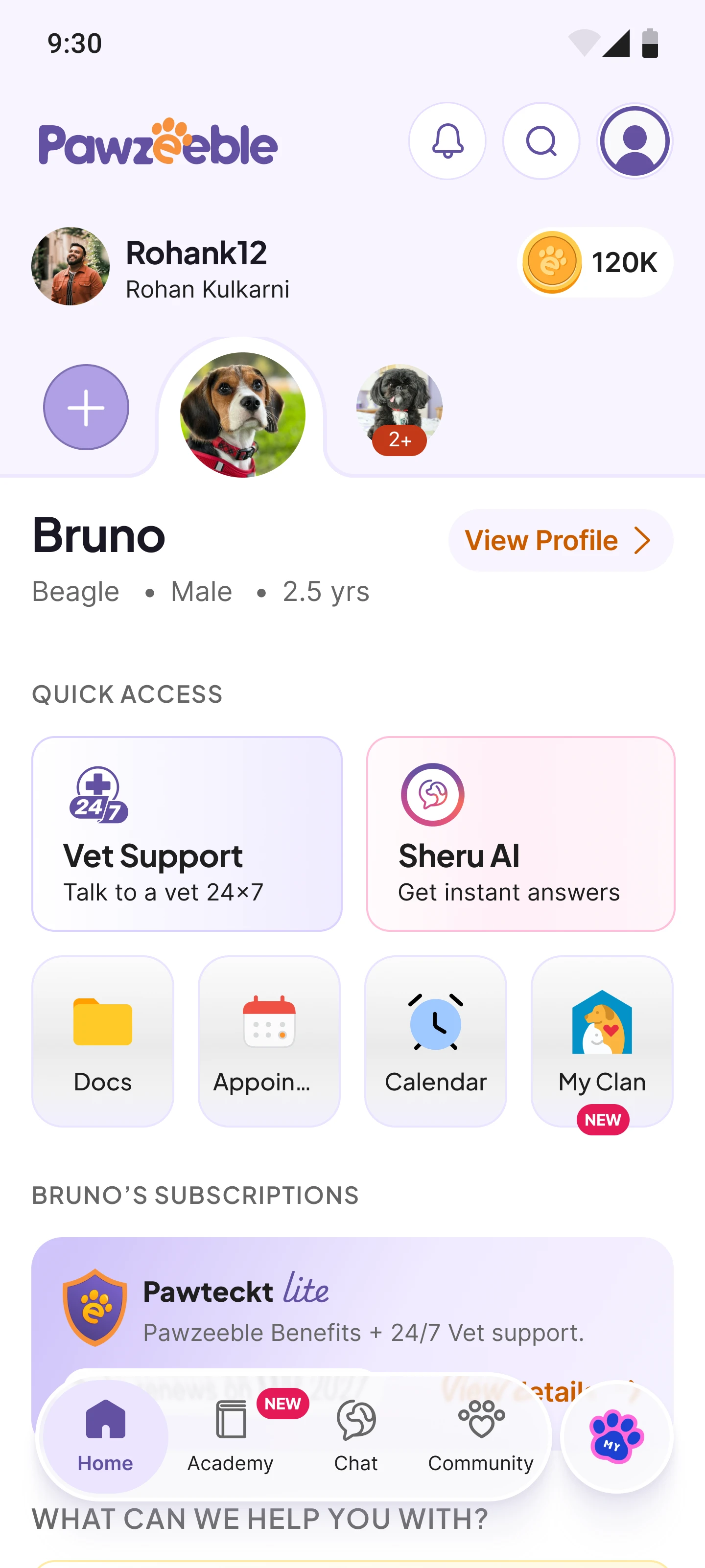 Pawzeeble app home screen